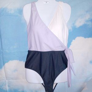 Lavender, White, & Navy-Blue Color Block 1-piece Swimsuit XL NEW